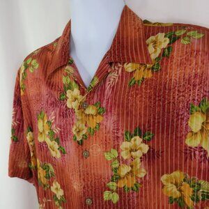 Tommy Bahama Hawaiian Aloha Shirt Mens L Textured Silk Black Gray Short Sleeve